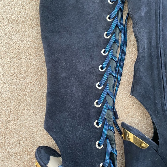 Prada Blue Suede Lace Up Boots - Picture 7 of 11